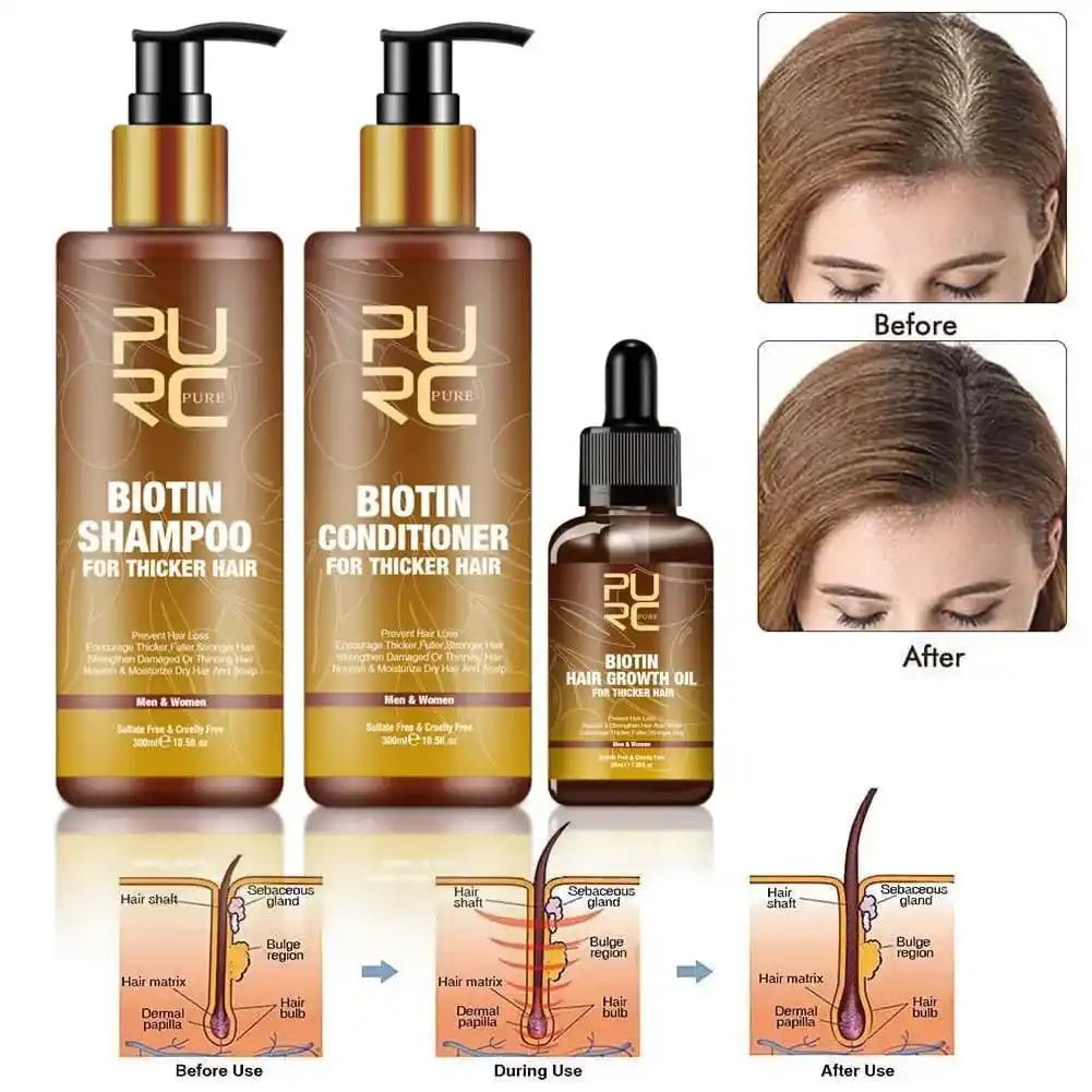 PURC Hair Care Ginger Biotin Three-piece Shampoo Conditioner Repair Dry And Frizz Essential Oil.