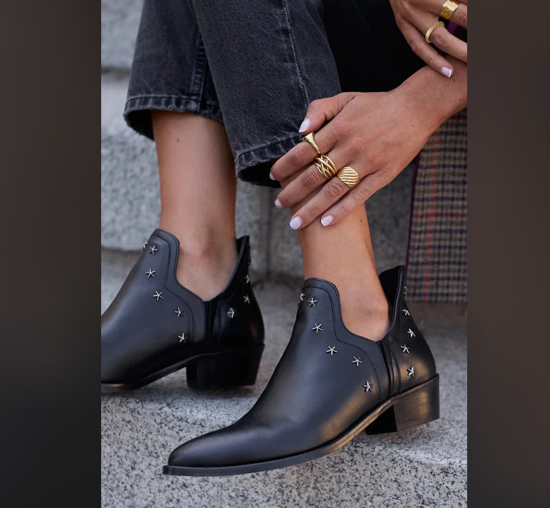 Fashion Ankle Boots With Metal Decoration Low Square Heel Large Size Ladies European And American Style