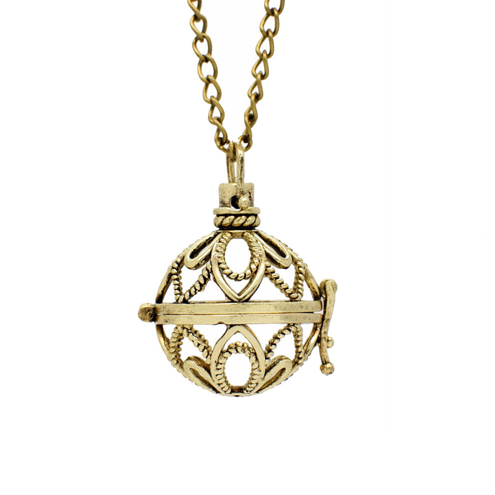 Retro Artistic Hollowed-out Sachet Ball Pendant Necklace