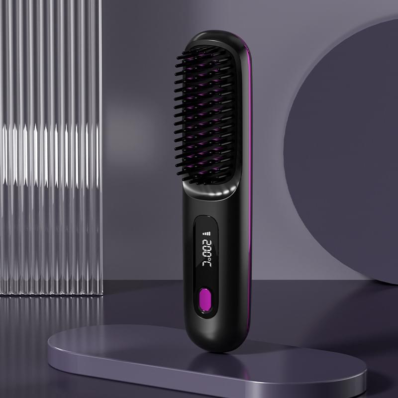 2 In 1 Straight Hair Comb Wireless Hair Straightener Brush Hair Fast Heating Portable Hot Curler USB Charging.
