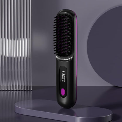 2 In 1 Straight Hair Comb Wireless Hair Straightener Brush Hair Fast Heating Portable Hot Curler USB Charging.