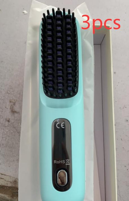 2 In 1 Straight Hair Comb Wireless Hair Straightener Brush Hair Fast Heating Portable Hot Curler USB Charging - Lux Mart London