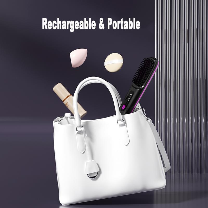2 In 1 Straight Hair Comb Wireless Hair Straightener Brush Hair Fast Heating Portable Hot Curler USB Charging.