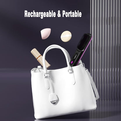 2 In 1 Straight Hair Comb Wireless Hair Straightener Brush Hair Fast Heating Portable Hot Curler USB Charging.