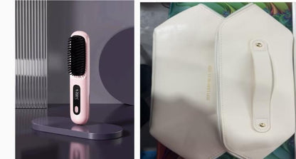 2 In 1 Straight Hair Comb Wireless Hair Straightener Brush Hair Fast Heating Portable Hot Curler USB Charging - Lux Mart London