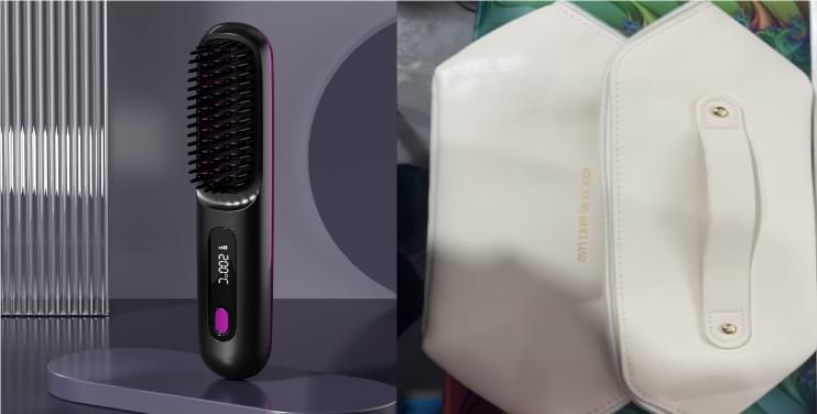2 In 1 Straight Hair Comb Wireless Hair Straightener Brush Hair Fast Heating Portable Hot Curler USB Charging - Lux Mart London