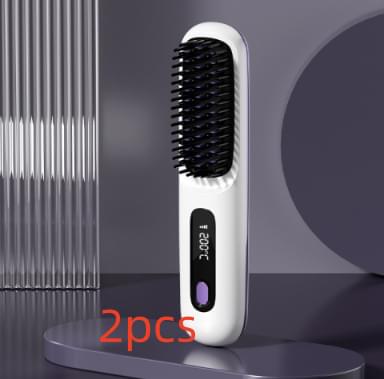 2 In 1 Straight Hair Comb Wireless Hair Straightener Brush Hair Fast Heating Portable Hot Curler USB Charging - Lux Mart London