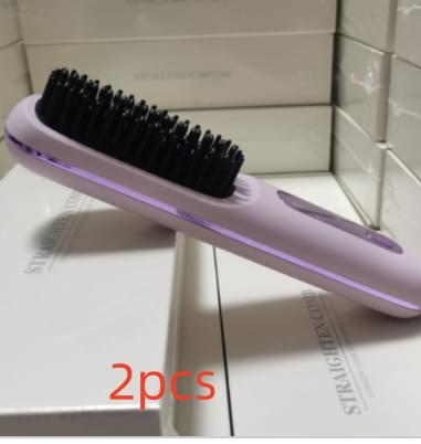 2 In 1 Straight Hair Comb Wireless Hair Straightener Brush Hair Fast Heating Portable Hot Curler USB Charging - Lux Mart London