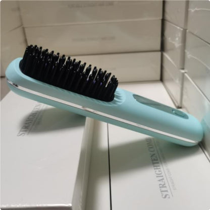 2 In 1 Straight Hair Comb Wireless Hair Straightener Brush Hair Fast Heating Portable Hot Curler USB Charging.