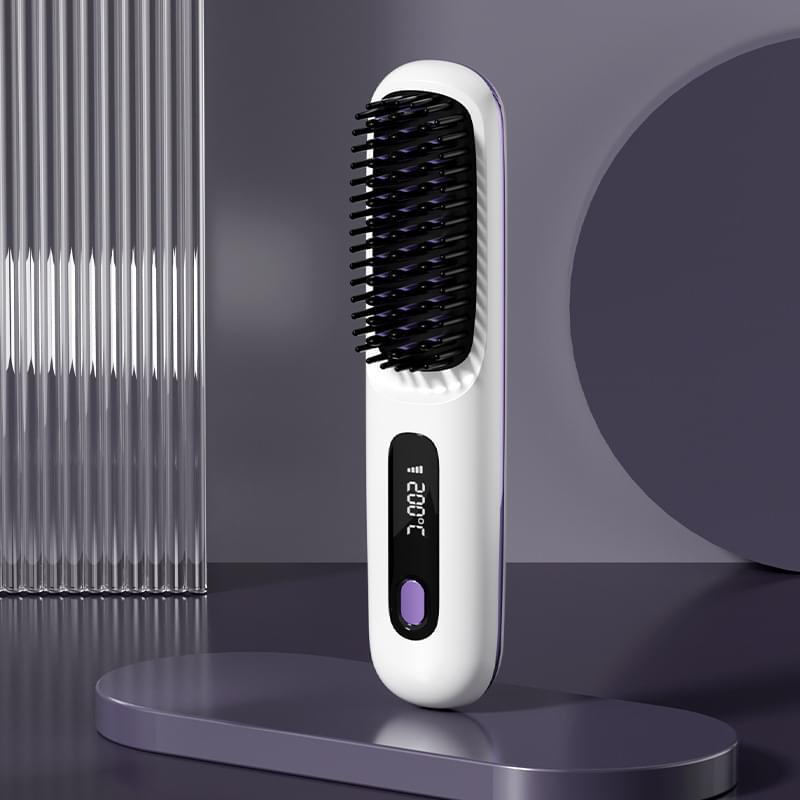 2 In 1 Straight Hair Comb Wireless Hair Straightener Brush Hair Fast Heating Portable Hot Curler USB Charging.