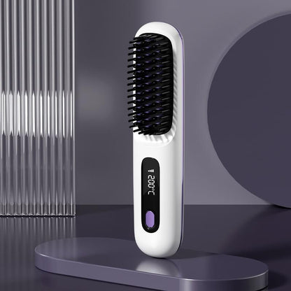 2 In 1 Straight Hair Comb Wireless Hair Straightener Brush Hair Fast Heating Portable Hot Curler USB Charging.