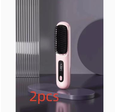 2 In 1 Straight Hair Comb Wireless Hair Straightener Brush Hair Fast Heating Portable Hot Curler USB Charging - Lux Mart London