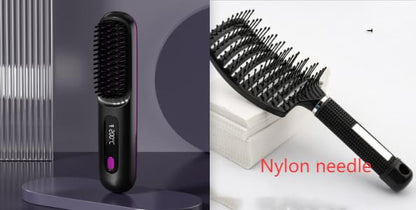 2 In 1 Straight Hair Comb Wireless Hair Straightener Brush Hair Fast Heating Portable Hot Curler USB Charging - Lux Mart London