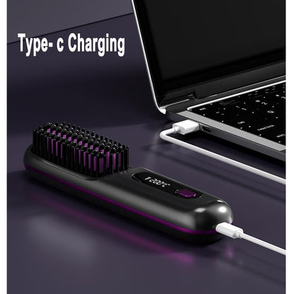 2 In 1 Straight Hair Comb Wireless Hair Straightener Brush Hair Fast Heating Portable Hot Curler USB Charging.