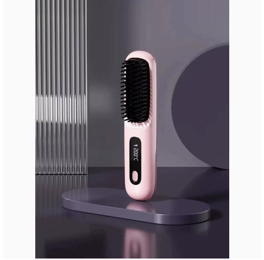 2 In 1 Straight Hair Comb Wireless Hair Straightener Brush Hair Fast Heating Portable Hot Curler USB Charging.