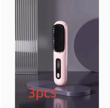 2 In 1 Straight Hair Comb Wireless Hair Straightener Brush Hair Fast Heating Portable Hot Curler USB Charging - Lux Mart London