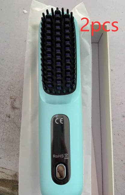 2 In 1 Straight Hair Comb Wireless Hair Straightener Brush Hair Fast Heating Portable Hot Curler USB Charging - Lux Mart London