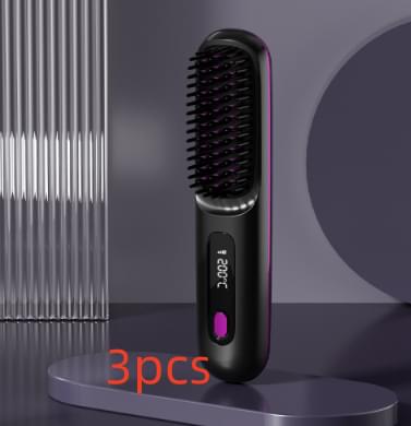 2 In 1 Straight Hair Comb Wireless Hair Straightener Brush Hair Fast Heating Portable Hot Curler USB Charging - Lux Mart London