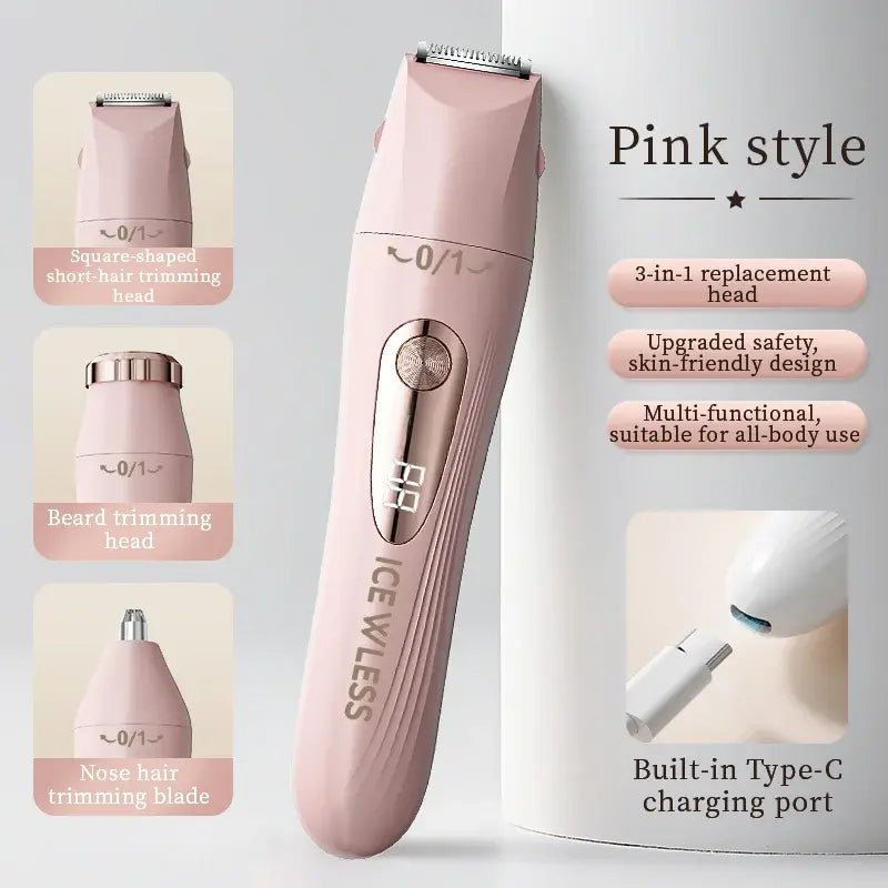 3-in-1 hair trimmer, electric digital hair trimmer, women's bikini hair remover, suitable for eyebrows, armpits, and body.