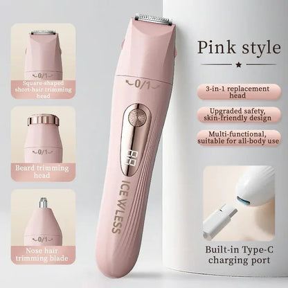 3-in-1 hair trimmer, electric digital hair trimmer, women's bikini hair remover, suitable for eyebrows, armpits, and body.
