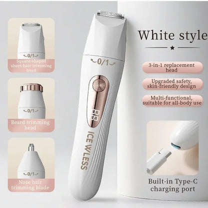 3-in-1 hair trimmer, electric digital hair trimmer, women's bikini hair remover, suitable for eyebrows, armpits, and body.