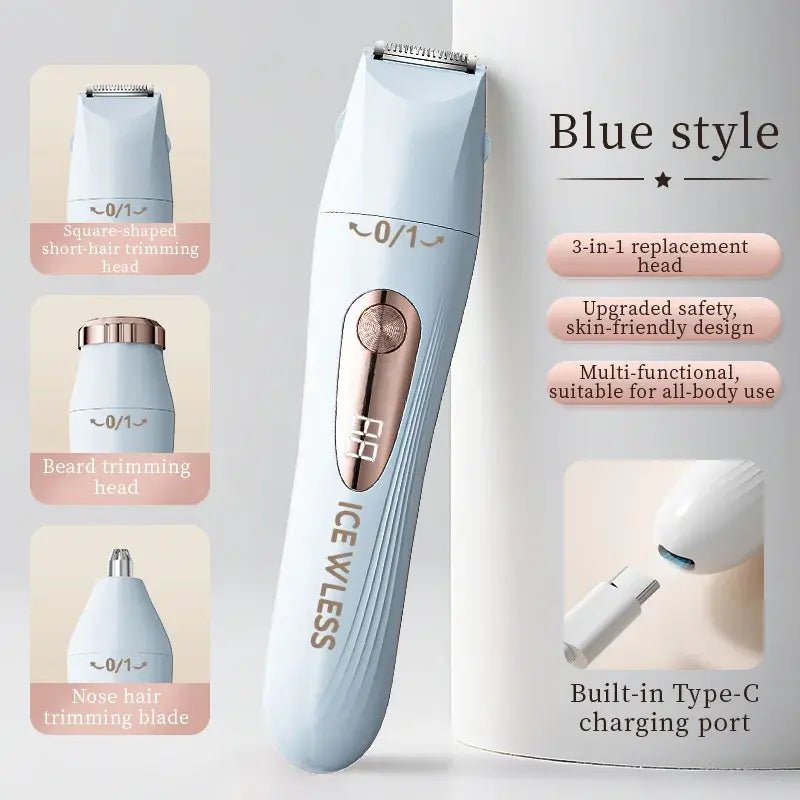 3-in-1 hair trimmer, electric digital hair trimmer, women's bikini hair remover, suitable for eyebrows, armpits, and body.