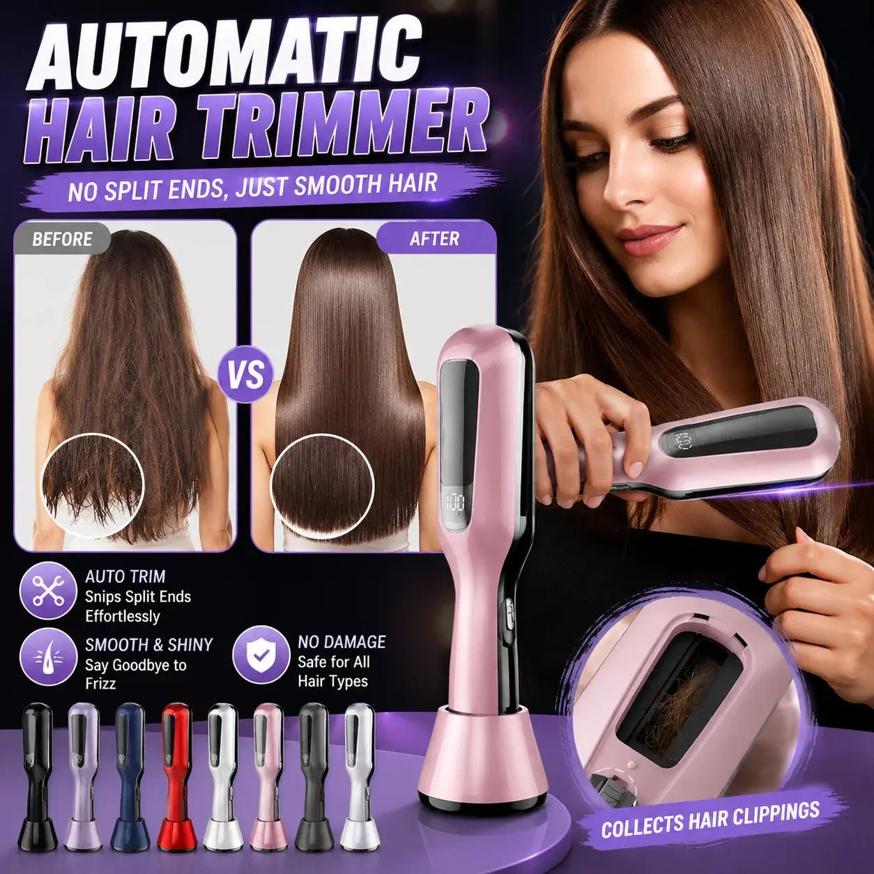 Automatic Split End Hair Trimmer Damaged Hair Cutter No Hurt Hair Repair Frizzy Dry Split Ends Straight Smooth Hair Styling Tool.