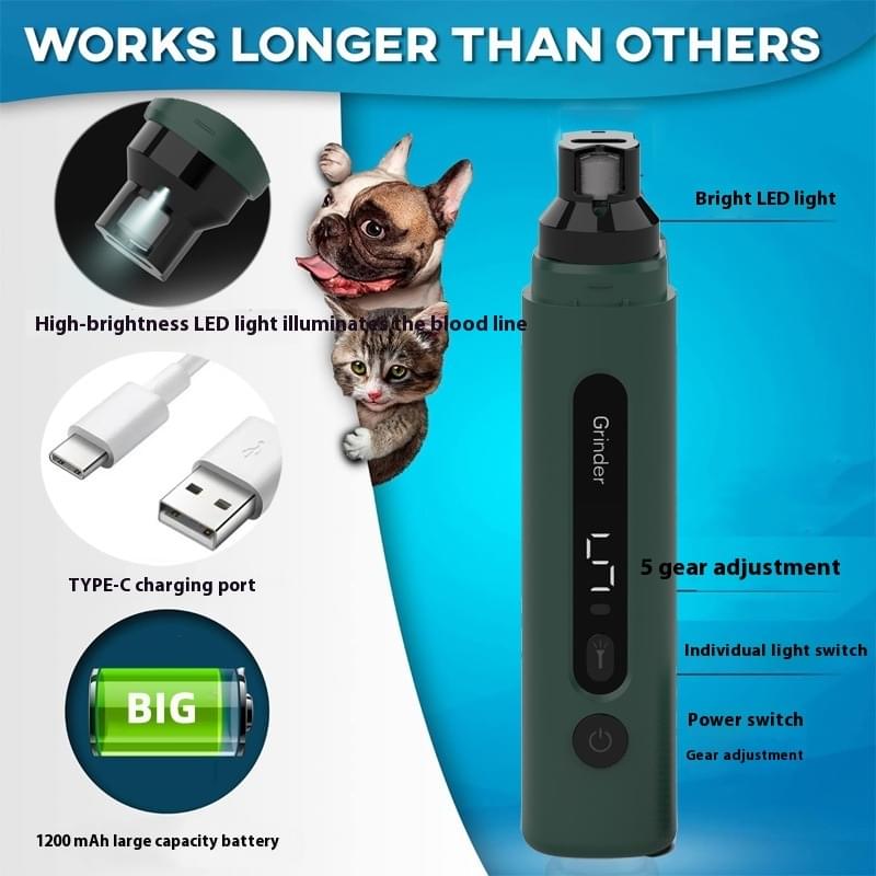 Dog Nail Grinder Electric Pet Nail Trimmers Rechargeable Cat Nail Grinders Super Quiet With 5-Speed Setting For Small Medium Large Dogs Cats Claw Care Pet Products.