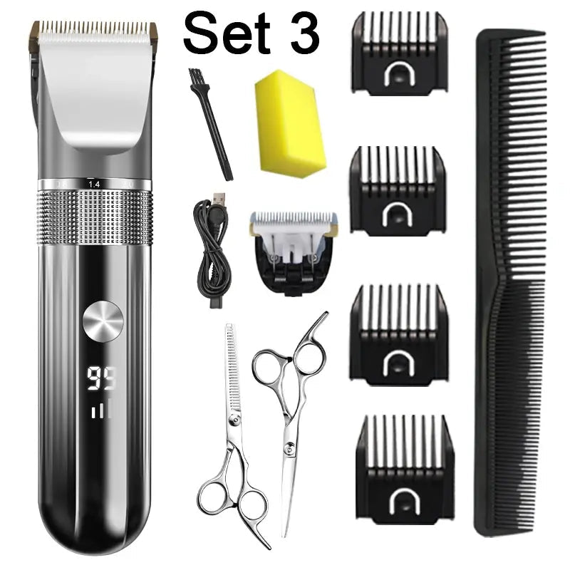 Electric Hair Clipper Professional Trimmer Household Waterproof LED Display Men Hair Trimmer USB Charging Haircut Tools Set.