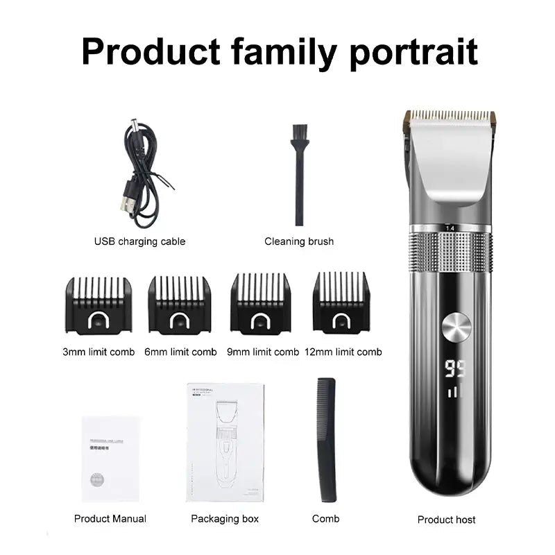 Electric Hair Clipper Professional Trimmer Household Waterproof LED Display Men Hair Trimmer USB Charging Haircut Tools Set.