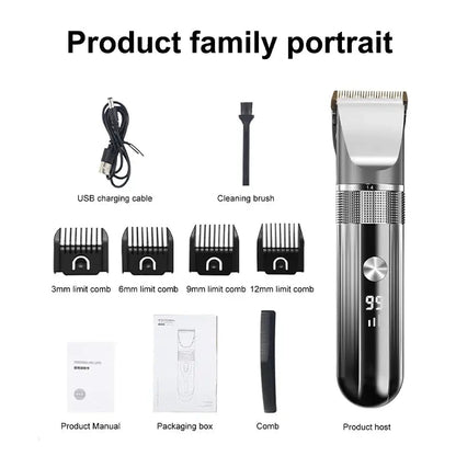 Electric Hair Clipper Professional Trimmer Household Waterproof LED Display Men Hair Trimmer USB Charging Haircut Tools Set.