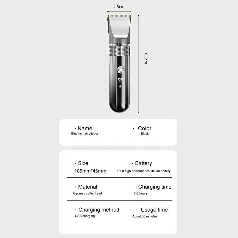 Electric Hair Clipper Professional Trimmer Household Waterproof LED Display Men Hair Trimmer USB Charging Haircut Tools Set.