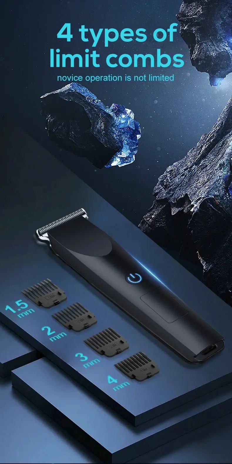 Electric Hair Clipper with Adjustable Cutter Head, USB Charging Design for Hair & Beard Trimming, Cordless Grooming Tool.