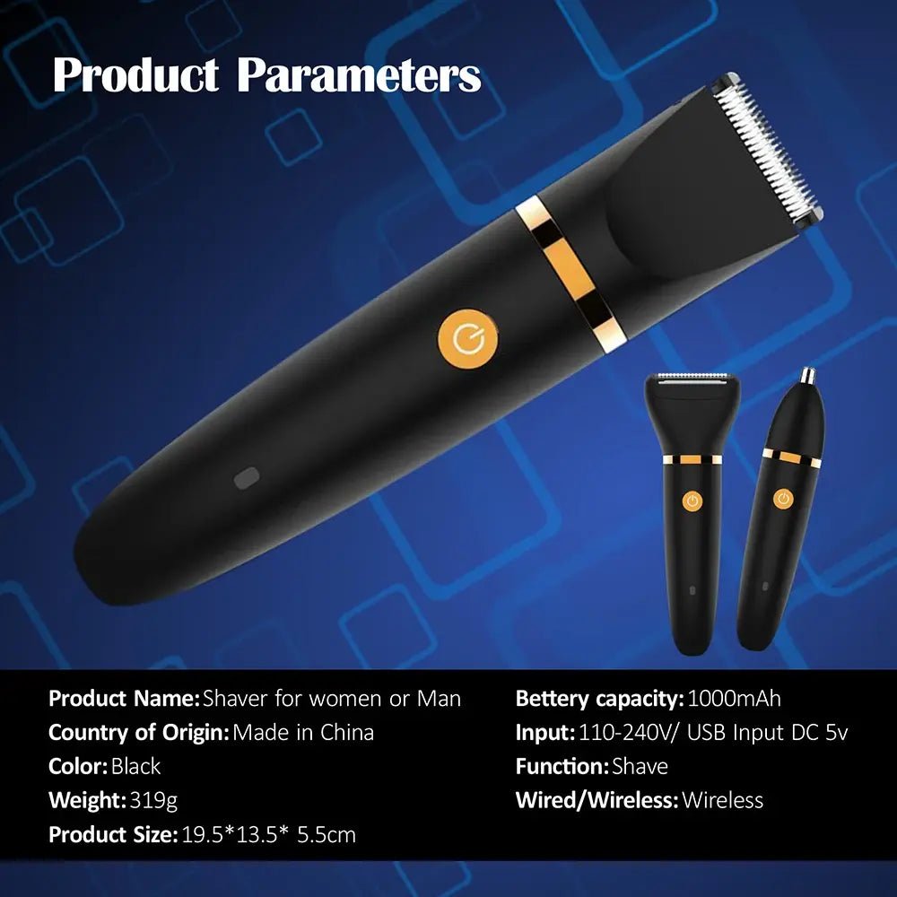 Electric Hair Trimmer Three in One for Bikini Clippers Whole Body Ball Shaver Clipper Grooming Kit Male Epilator Razor.