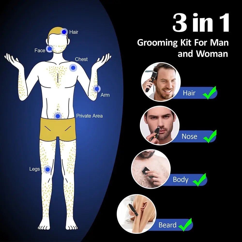 Electric Hair Trimmer Three in One for Bikini Clippers Whole Body Ball Shaver Clipper Grooming Kit Male Epilator Razor.