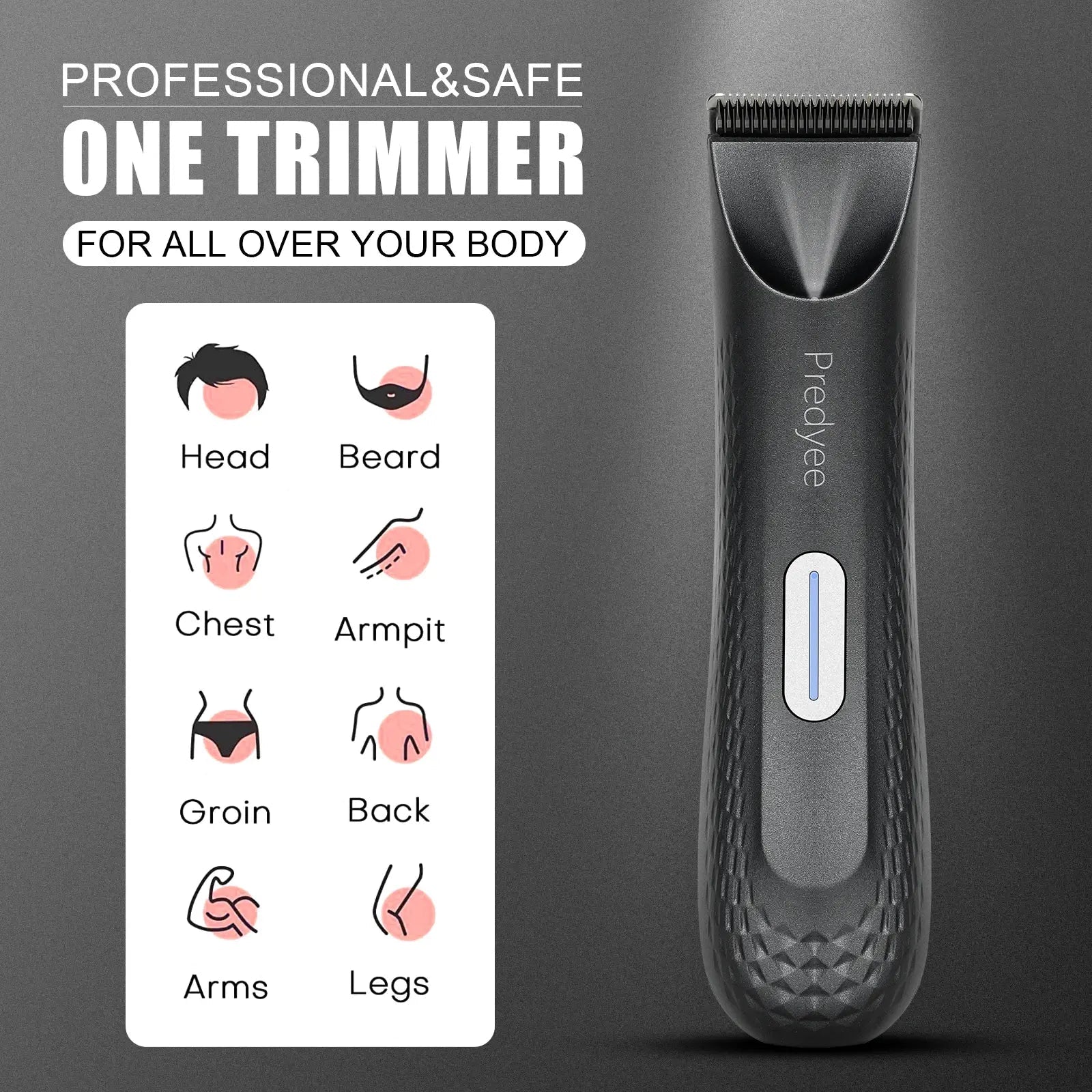 Electric Trimmer for Men's Groin Hair: Versatile Body Groomer and Waterproof Pubic Hair Trimmer with Replaceable Ceramic Blade.