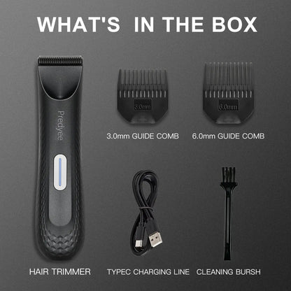 Electric Trimmer for Men's Groin Hair: Versatile Body Groomer and Waterproof Pubic Hair Trimmer with Replaceable Ceramic Blade.