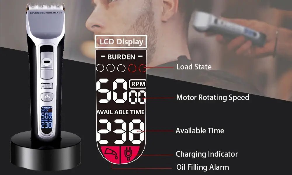 Hair Trimmer Rechargeable Electric Hair Clipper Ceramic Blade LCD Display Salon Men Hair Cutting Machine.