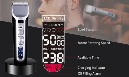 Hair Trimmer Rechargeable Electric Hair Clipper Ceramic Blade LCD Display Salon Men Hair Cutting Machine.