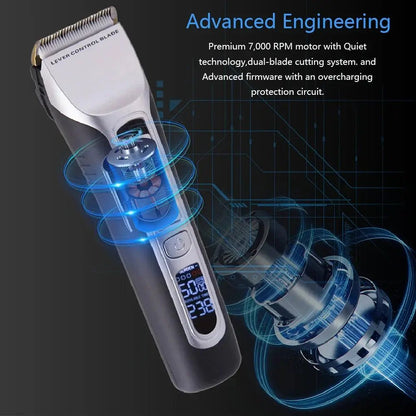 Hair Trimmer Rechargeable Electric Hair Clipper Ceramic Blade LCD Display Salon Men Hair Cutting Machine.