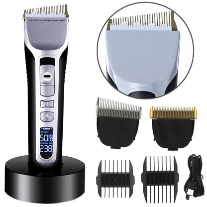 Hair Trimmer Rechargeable Electric Hair Clipper Ceramic Blade LCD Display Salon Men Hair Cutting Machine - Lux Mart London