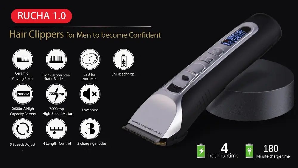 Hair Trimmer Rechargeable Electric Hair Clipper Ceramic Blade LCD Display Salon Men Hair Cutting Machine.