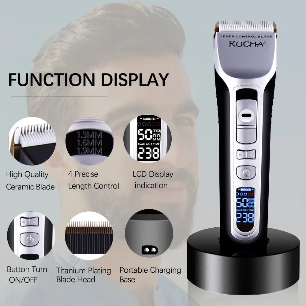 Hair Trimmer Rechargeable Electric Hair Clipper Ceramic Blade LCD Display Salon Men Hair Cutting Machine.
