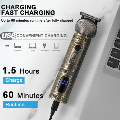 Hatteker Hair Trimmer Professional Hair Clipper Metal Hair Cutting Machine Electric Cordless Rechargeable Trimmer for Men.