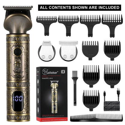 Hatteker Hair Trimmer Professional Hair Clipper Metal Hair Cutting Machine Electric Cordless Rechargeable Trimmer for Men.