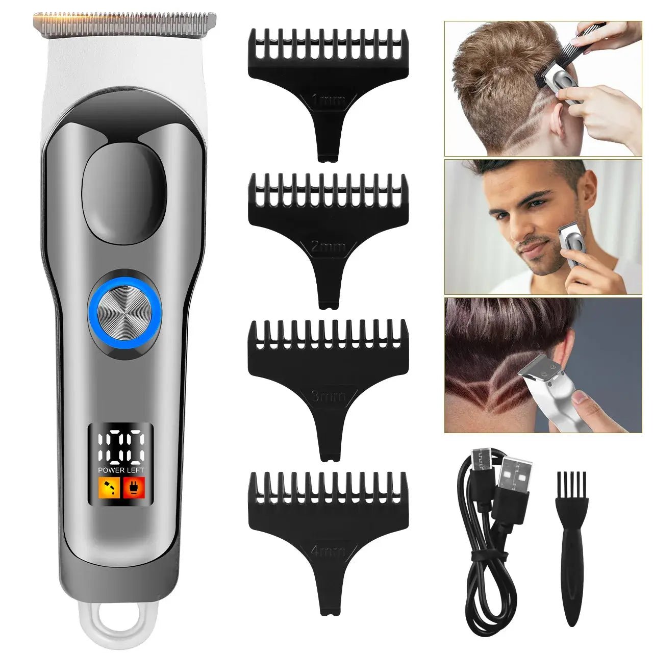 Hatteker Hair Trimmer Professional Hair Clipper Metal Hair Cutting Machine Electric Cordless Rechargeable Trimmer for Men.