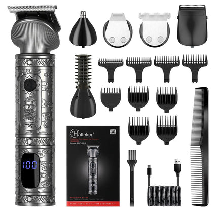 Hatteker Hair Trimmer Professional Hair Clipper Metal Hair Cutting Machine Electric Cordless Rechargeable Trimmer for Men.