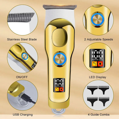 Hatteker Hair Trimmer Professional Hair Clipper Metal Hair Cutting Machine Electric Cordless Rechargeable Trimmer for Men.