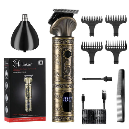 Hatteker Hair Trimmer Professional Hair Clipper Metal Hair Cutting Machine Electric Cordless Rechargeable Trimmer for Men.