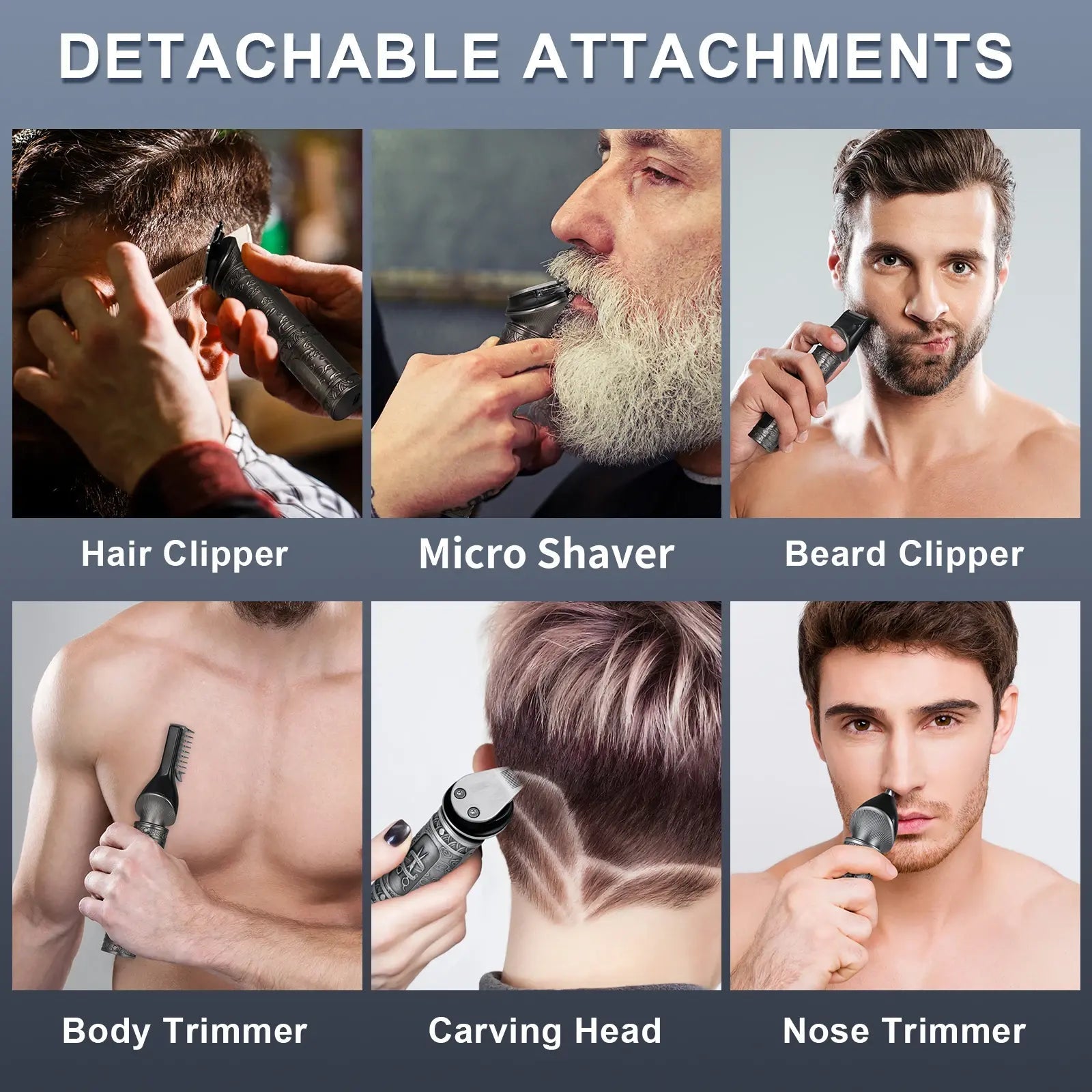 Hatteker Hair Trimmer Professional Hair Clipper Metal Hair Cutting Machine Electric Cordless Rechargeable Trimmer for Men.